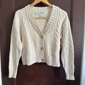 90s Vintage AMERICAN EAGLE | Cropped Cream Cable Knit Cardigan, Preppy | Large